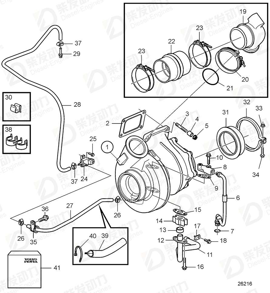 VOLVO Gasket kit, connection, turbo 3589673 Drawing